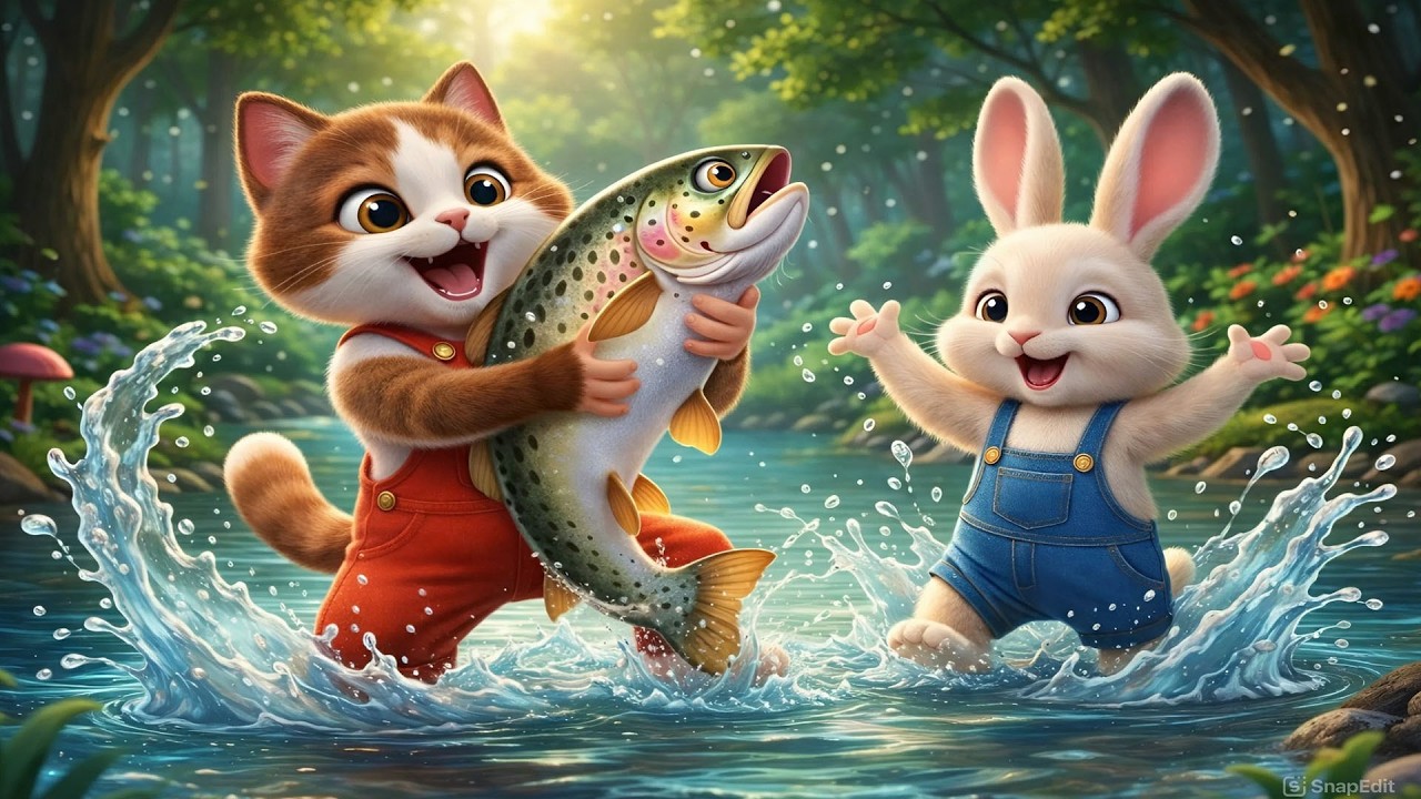 Cute Farm Adventure 🐱🐰 Cat and Rabbit Go Fishing and Discover Friendship  | Vehicles Farm Animated