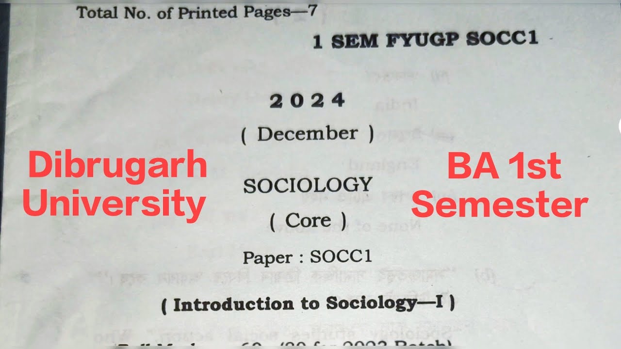 Sociology | BA 1st Semester | Dibrugarh University | Questions Paper 2024 | Major & Minor