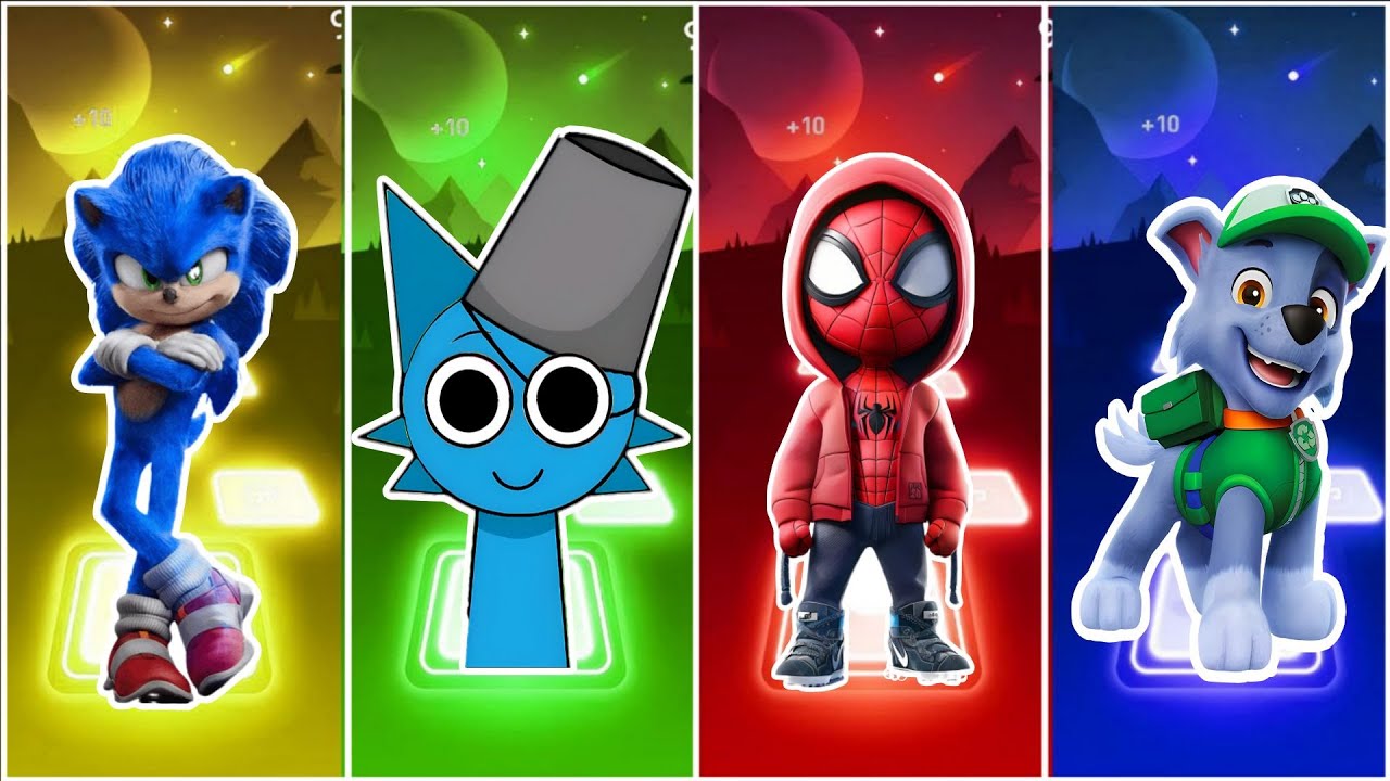 Spidey 🆚 Spurunki 🆚 Sonic 🆚 Paw Patrol in Tiles Hop EDM Rush🎶#43