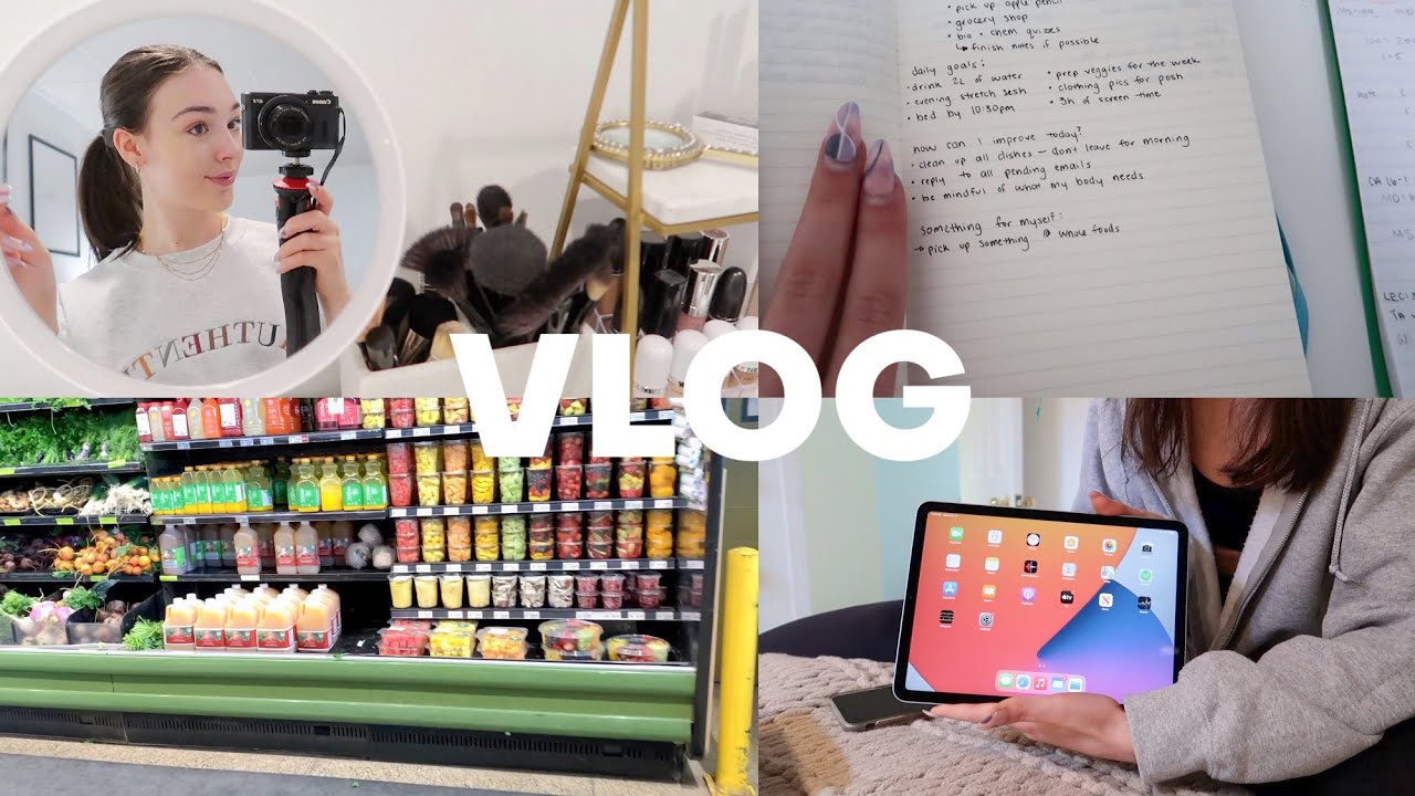 *productive* day of online college, whole foods haul, iPad setup + healthy hair routine