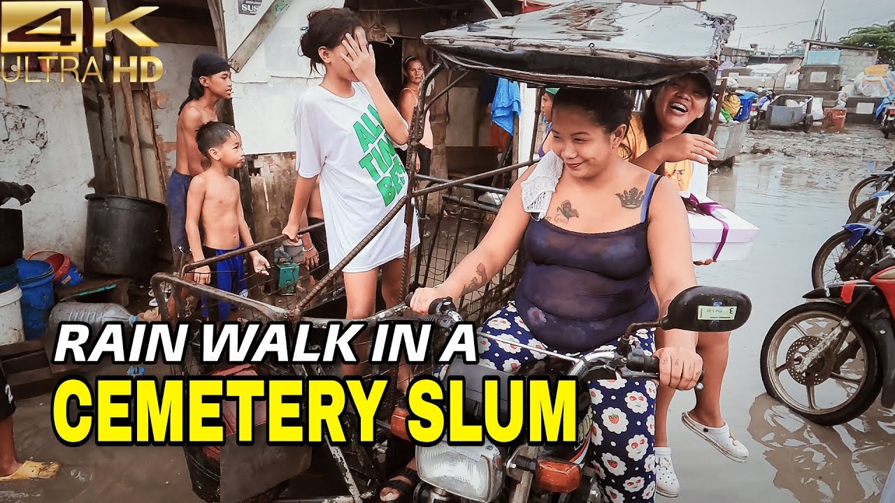 Rain Walk Through a Cemetery Slum in Cavite City Philippines [4K]