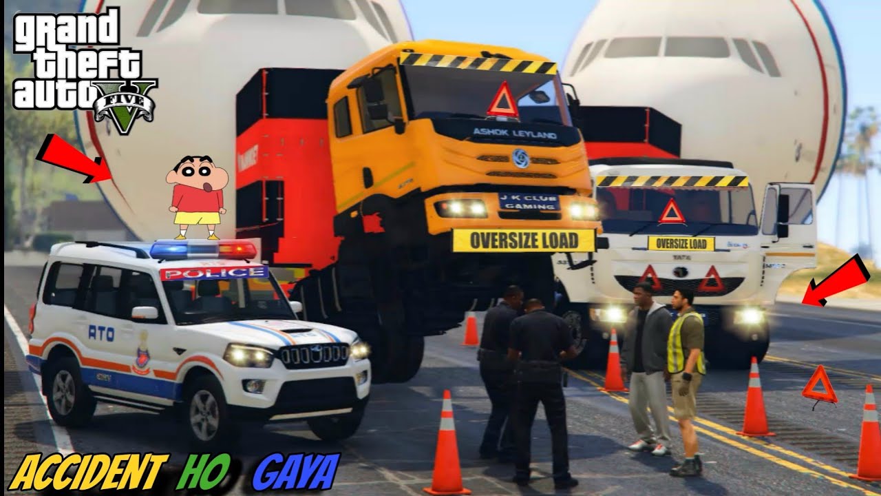 GTA 5: FRANKLIN AND SHINCHAN DRIVING INDIAN TRUCK TATA TRUCK SIGNA AND FIR HO GAYA ACCIDENT IN GTA 5