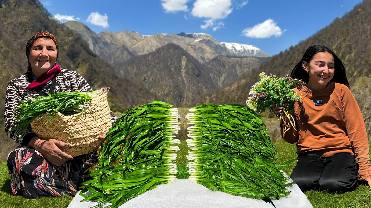 Collecting Wild Onions And Cooking Kutabs By Grandma's Recipe! Life In The Village