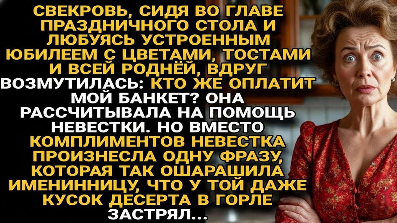Свекровь на юбилее потребовала оплату от невестки, но её ответ застопорил десерт в горле...