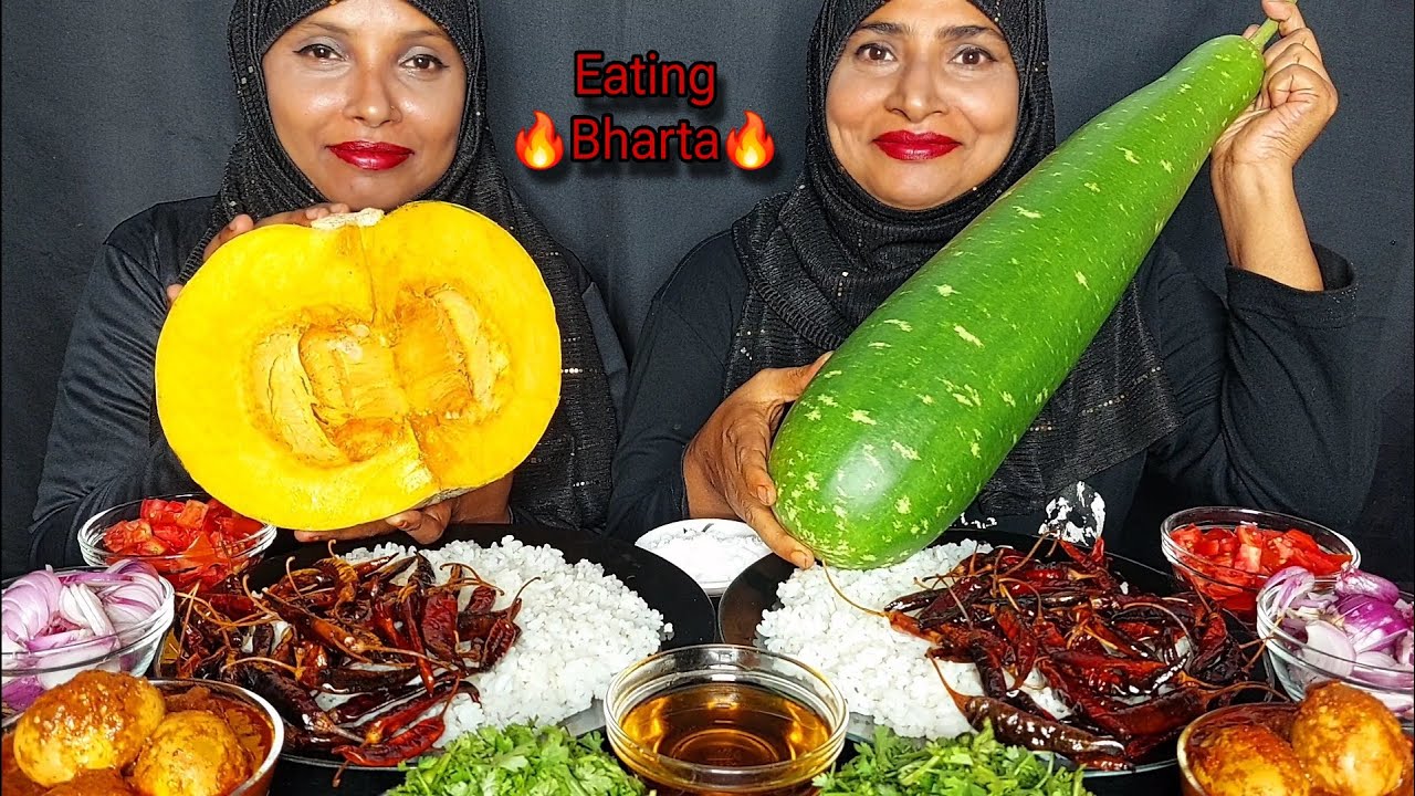 EATING SPICY PUMPKIN BHARTA, SPICY GOURD BHARTA WITH MY NIECE, EATING ASMR, MUKBANG.