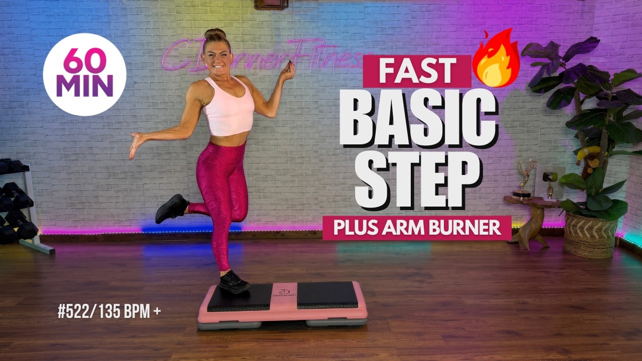 60 Minute Fast Step Aerobics Cardio BURN - with No Equipment Arms Bonus