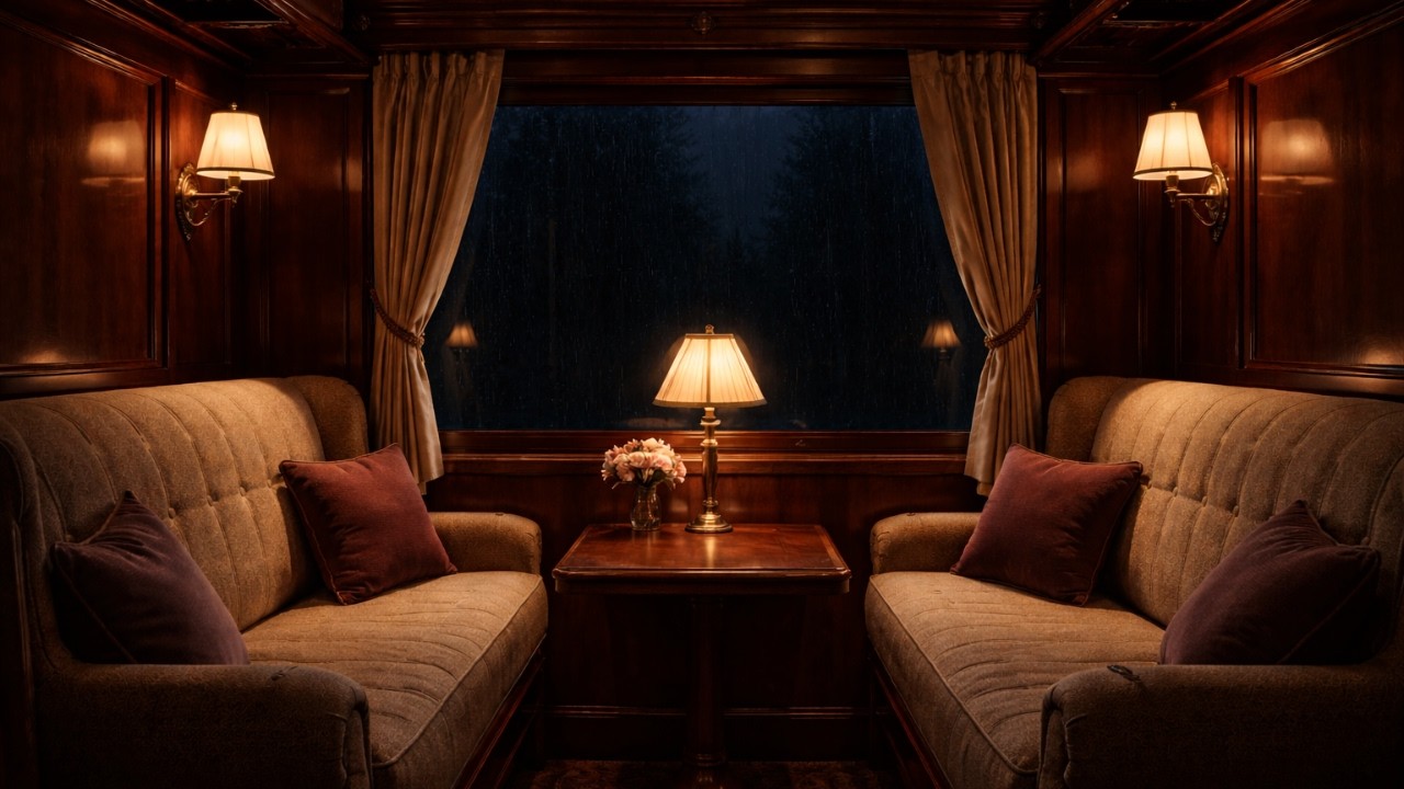 Luxury Orient Express Night Train | Calm Rainy Cabin Ambience | Train Sounds