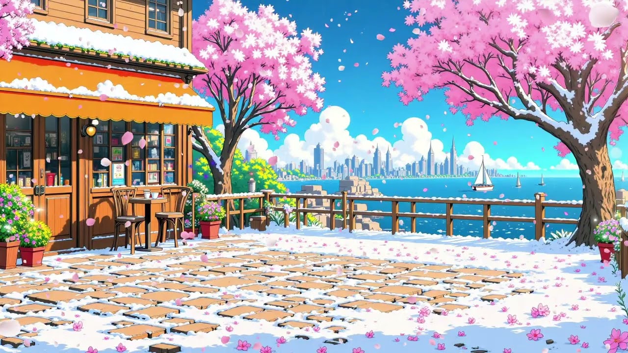 Spring Seaside Cafe Lofi 🌸 Sakura Coffee by the Ocean | Warm Chill Beats for Focus & Relax
