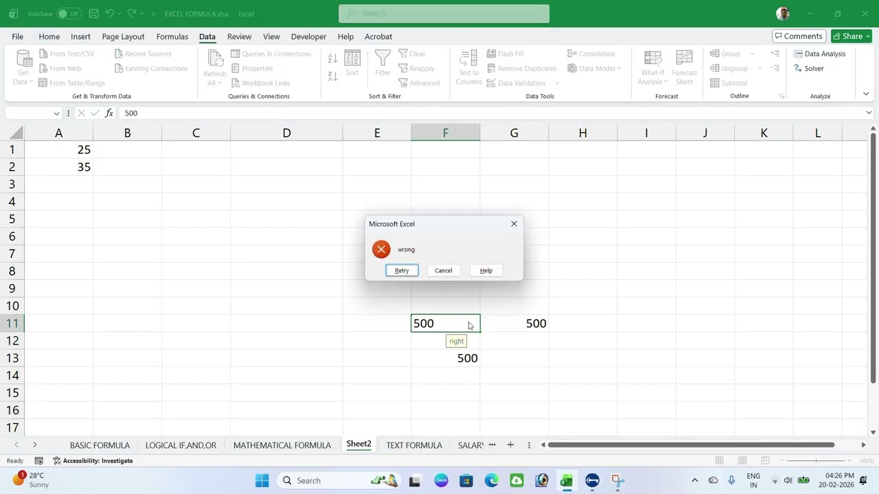 data validation of whole number, decimal and list option