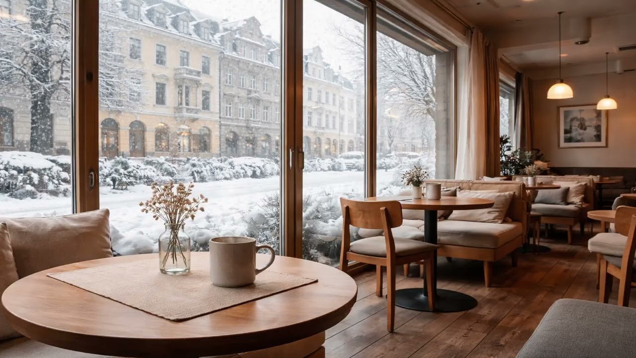 Snowy Munich Café Ambience ☕ Bavarian Winter Morning in Schwabing | Piano Jazz 4K