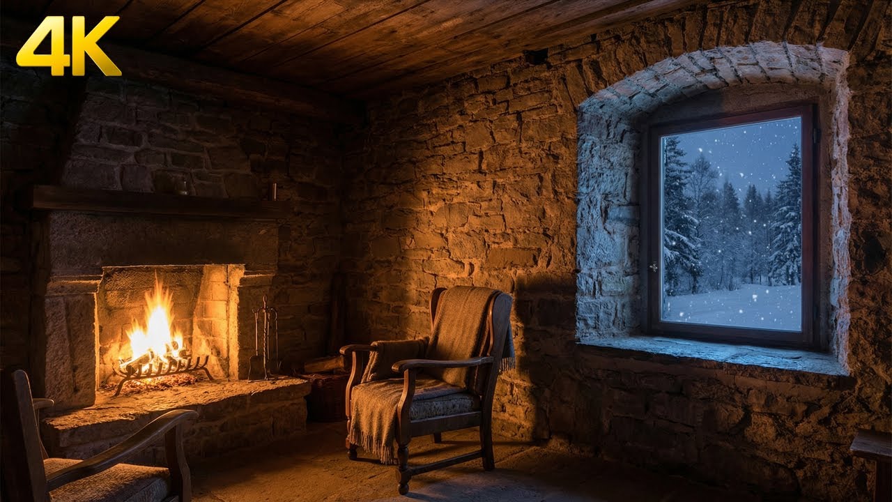 Cozy Fireplace in a Winter Cabin ❄️🔥| 1 Hour Fire & Blizzard Sounds for Sleep, Focus & Relaxation