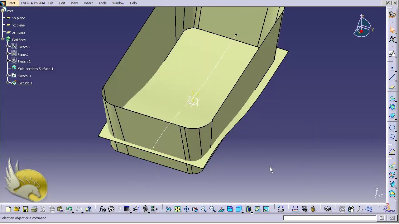 Lec - 37 (Multi section Surface Extrude) Catia V5  Learning -Beginners Complete Course