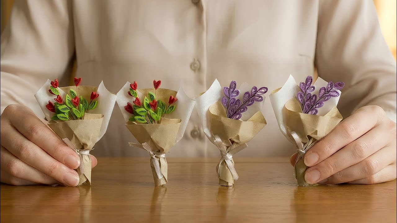 DIY Two Mini Paper Quilling Flower Bouquets | Easy & Cute Gift Idea