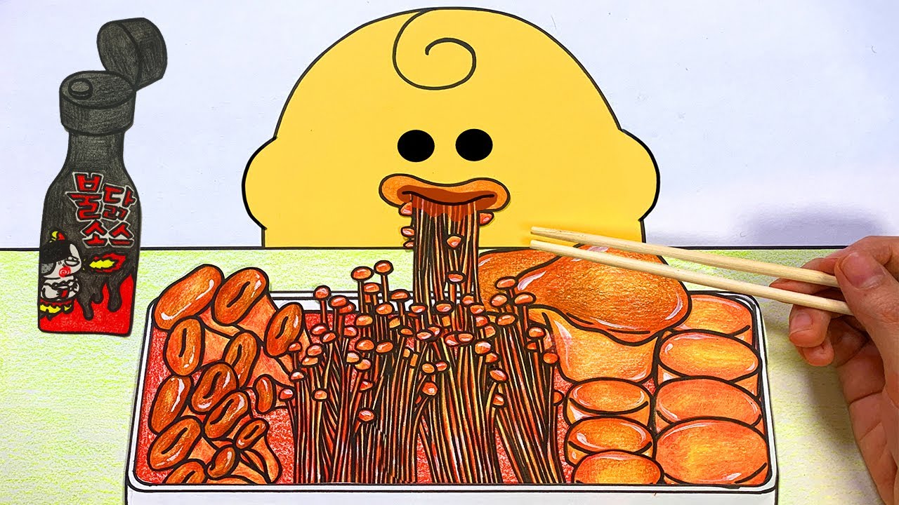 #68 불닭버섯 만들어먹기 스톱모션! (팽이버섯, 새송이버섯, 느타리버섯)🍄[밤비노리]