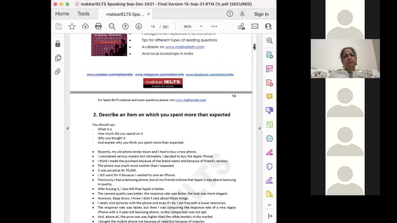 IELTS speaking online class 6 October 2021