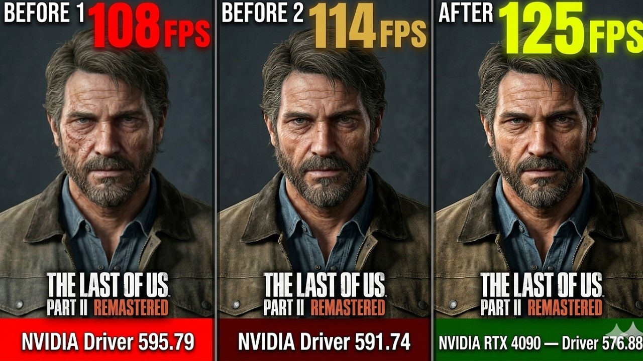 Драйвер Nvidia 595.79 против 591.74 против 576.88 The Last of Us 2 Remastered