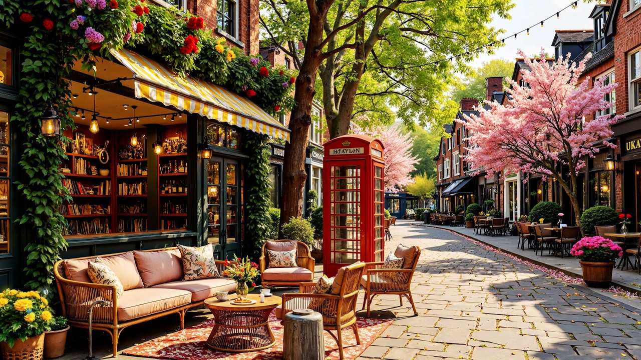 Sweet Spring Jazz🎶🎼Beautiful Coffee Shop Ambience for Study & Work ~ Relaxing Jazz Music🍃