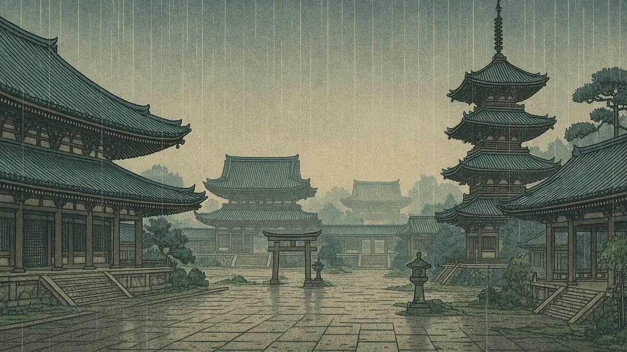 Calm Rainy Evening 🌙 | Rainy Temple Night | The Rainy Temple