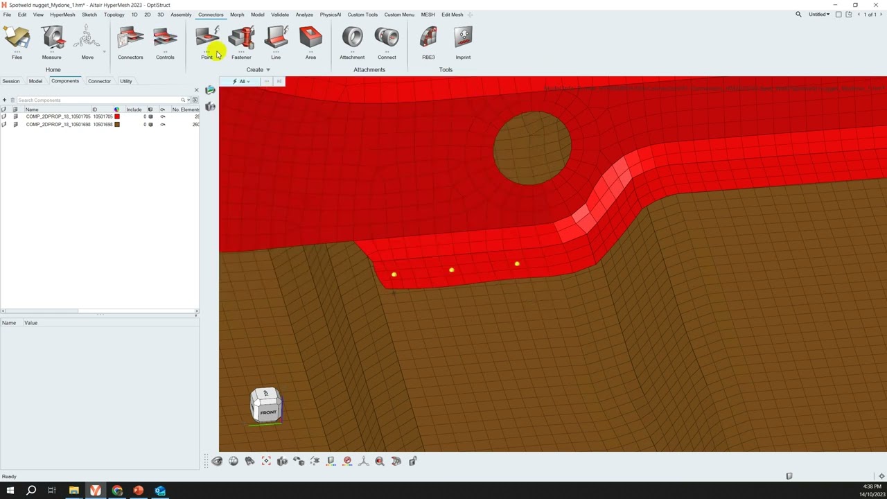 HyperMesh 2023: Connector -Create spotweld hexa nugget