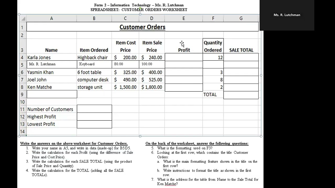 Spreadsheet Example 2 part A
