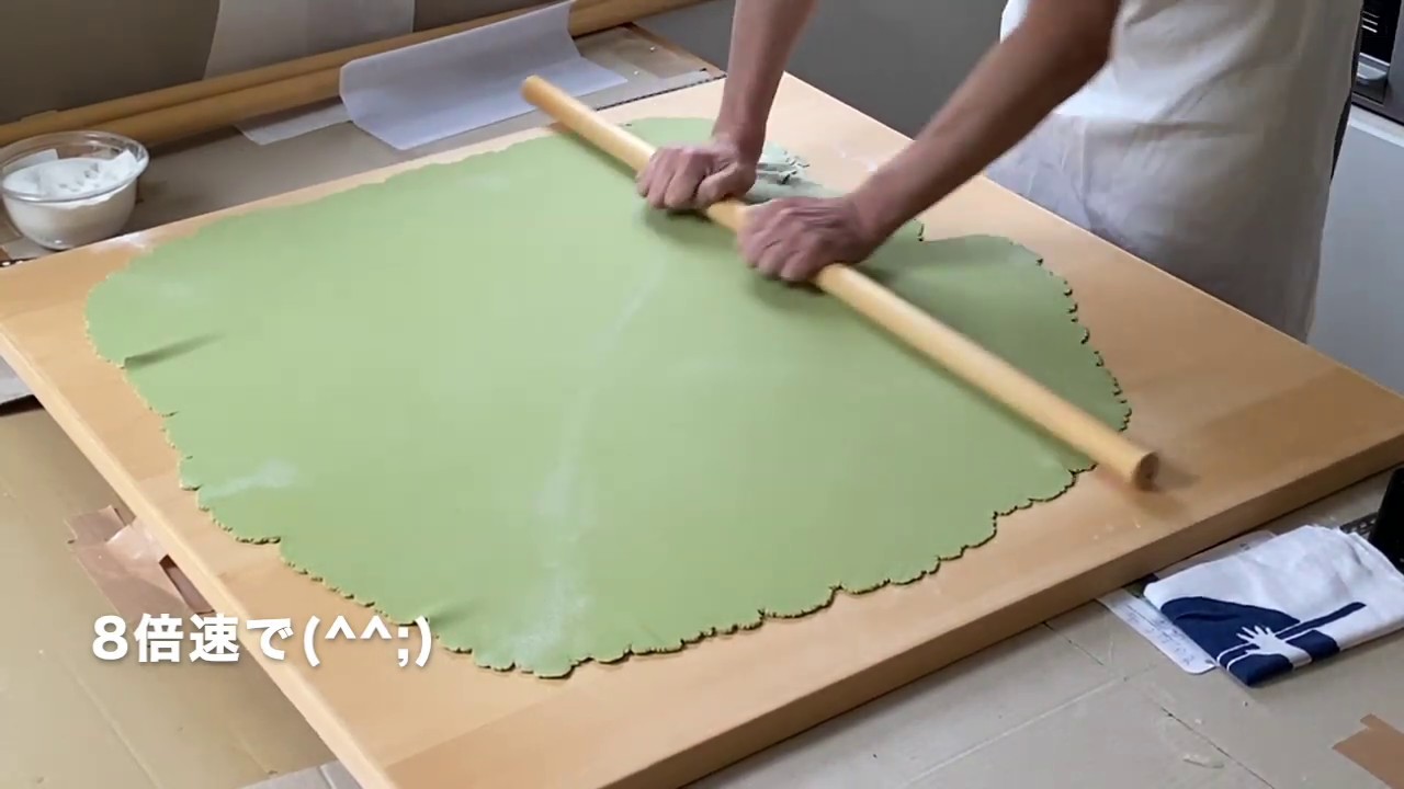 蕎麦打ち風景4（茶そば）練り込みリカバリー、ヒビ割れとの格闘、1.47回/秒(4束目)などなど