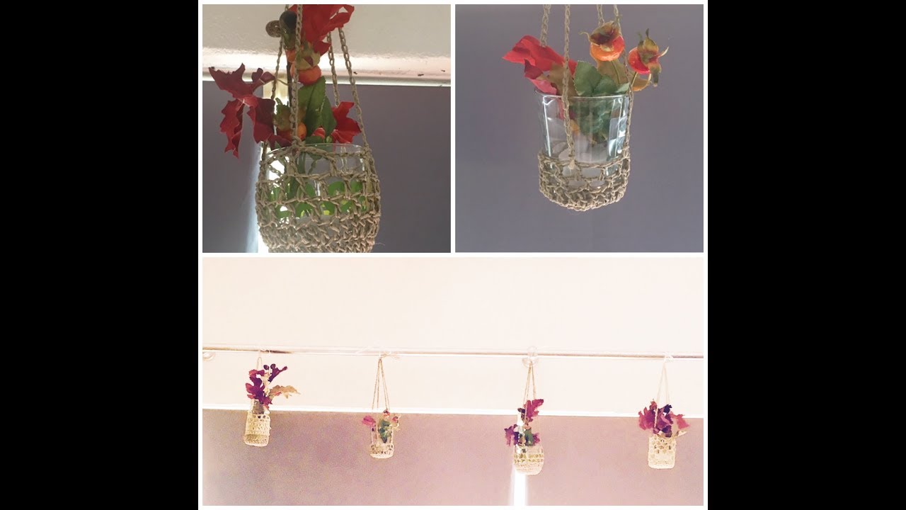 haken met touw om pot / glas hangpot