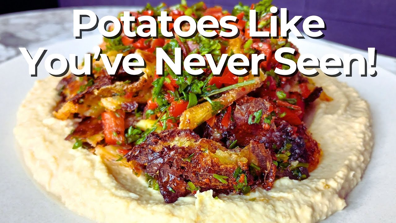 Crispy Smashed Potatoes with Chickpea Dip | Easy Mediterranean Vegetarian Appetizer