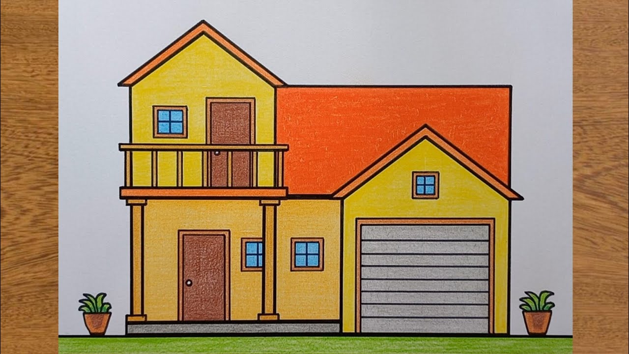 How to draw a level house || The method is very easy - Easy house drawing for beginners