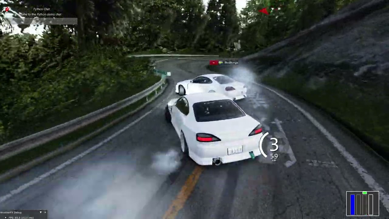 Tsukuba no traffic Tandem Drifting, Whole map (chasing & leading, Assetto Corsa online multiplayer)
