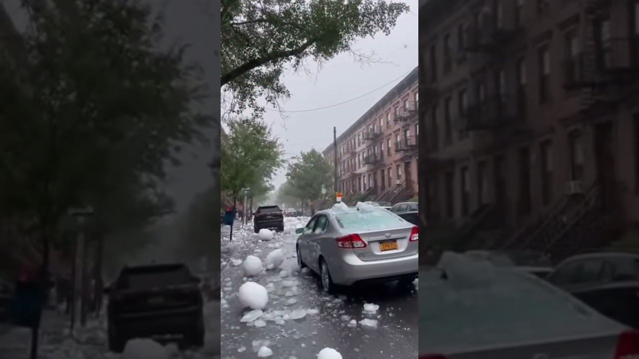 Nature gone wild in New York!Never seen hail this big before &mdash; streets are pure chaos 😱💥