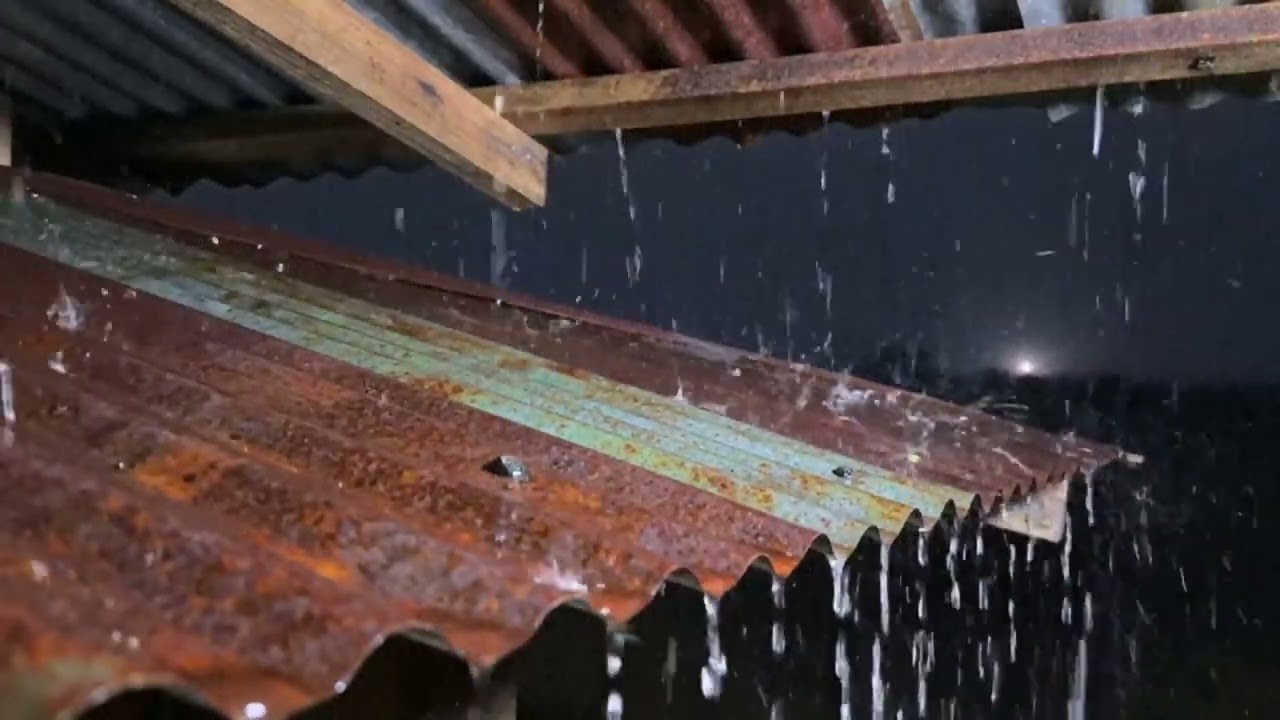 Heavy Rain Pouring on Rusted Tin Roof at Night – Deep Sleep ASMR Ambience for Relaxation  (10 Hours)