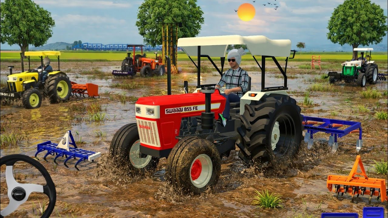 Pulling Big heavy trolleys from Mud by tractors 🚜😱🚜 #tractorgame #androidgames #simulationgame