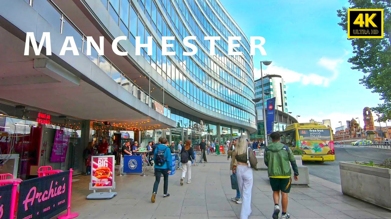 🇬🇧 Manchester walk - Portland Street pass through city central to Piccadilly Station
