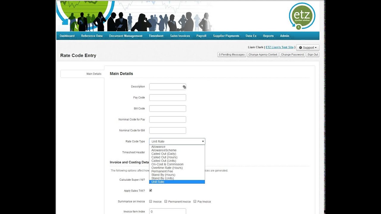 Rate Code Entry