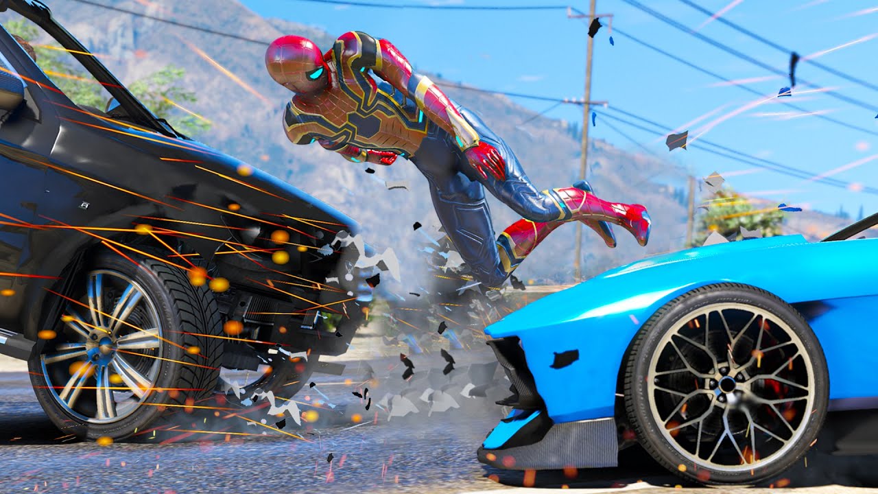 GTA 5 Iron Spiderman No Seatbelt Car Crashes - Spider-Man Ragdolls #7