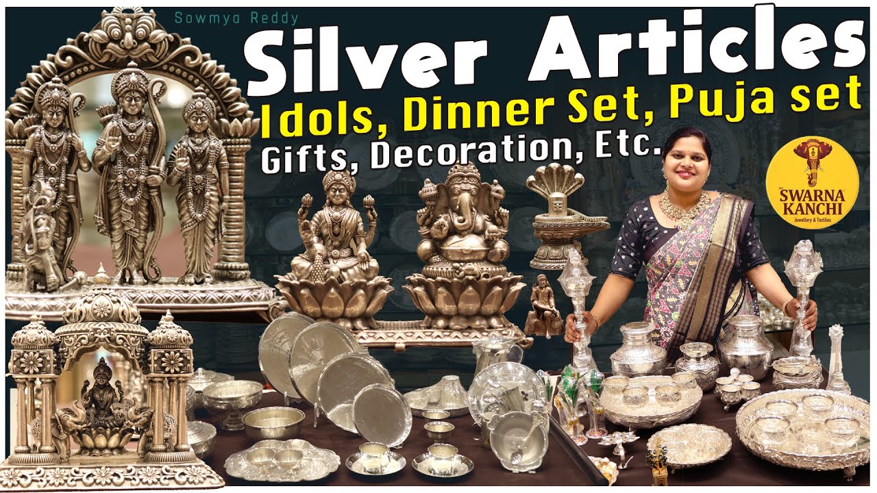 light weight silver articles | silver dinner set | silver pooja set | Gold Idols | silver gift | TP