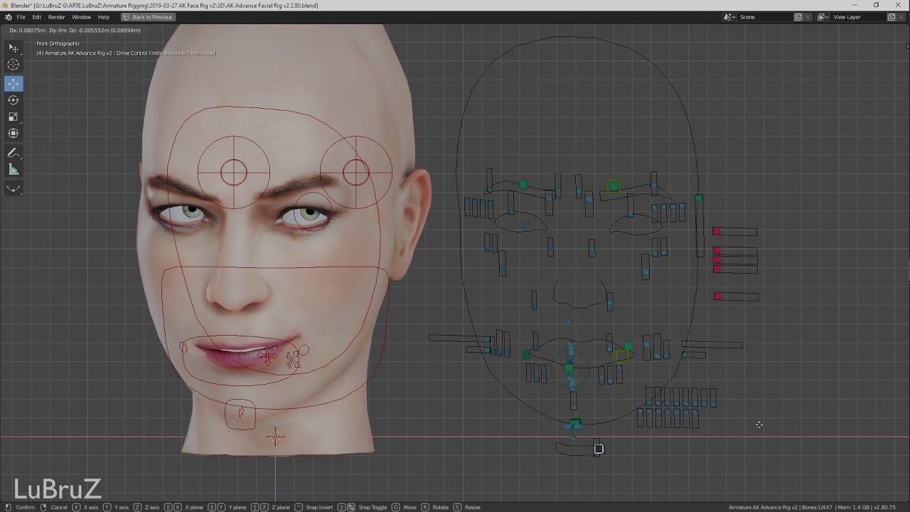 Working in a FACS-based Facial Rig in Blender 2.80