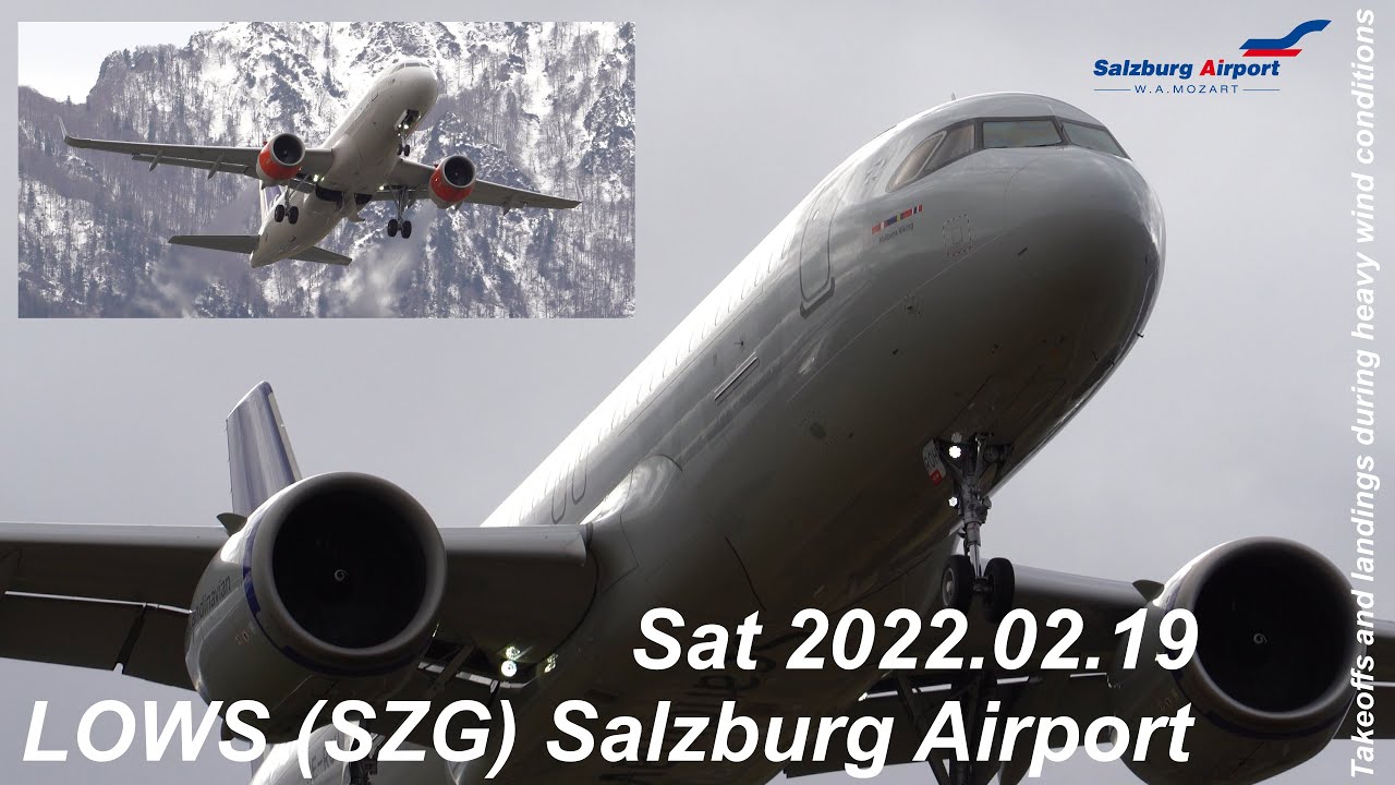 AVIATION / Salzburg Airport (LOWS) / Starts and landings during heavy wind conditions /  19.02.2022