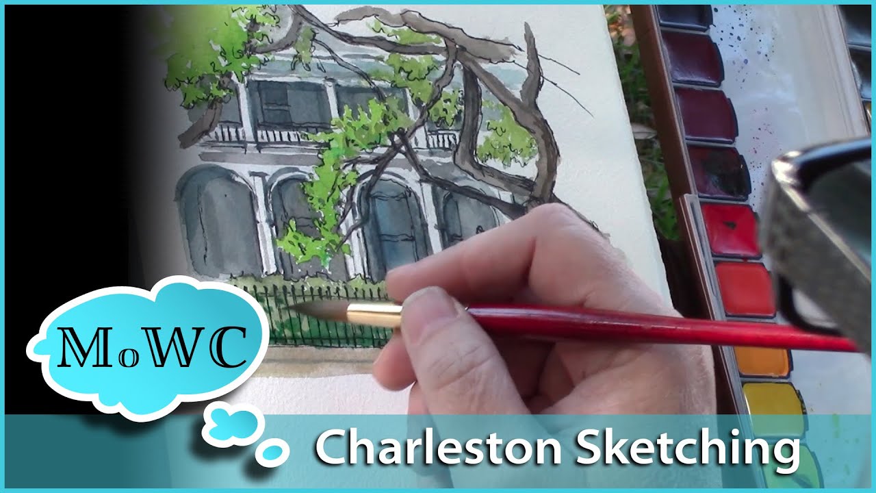 Painting an Historic Inn in Watercolor Plein Air. Charleston, SC