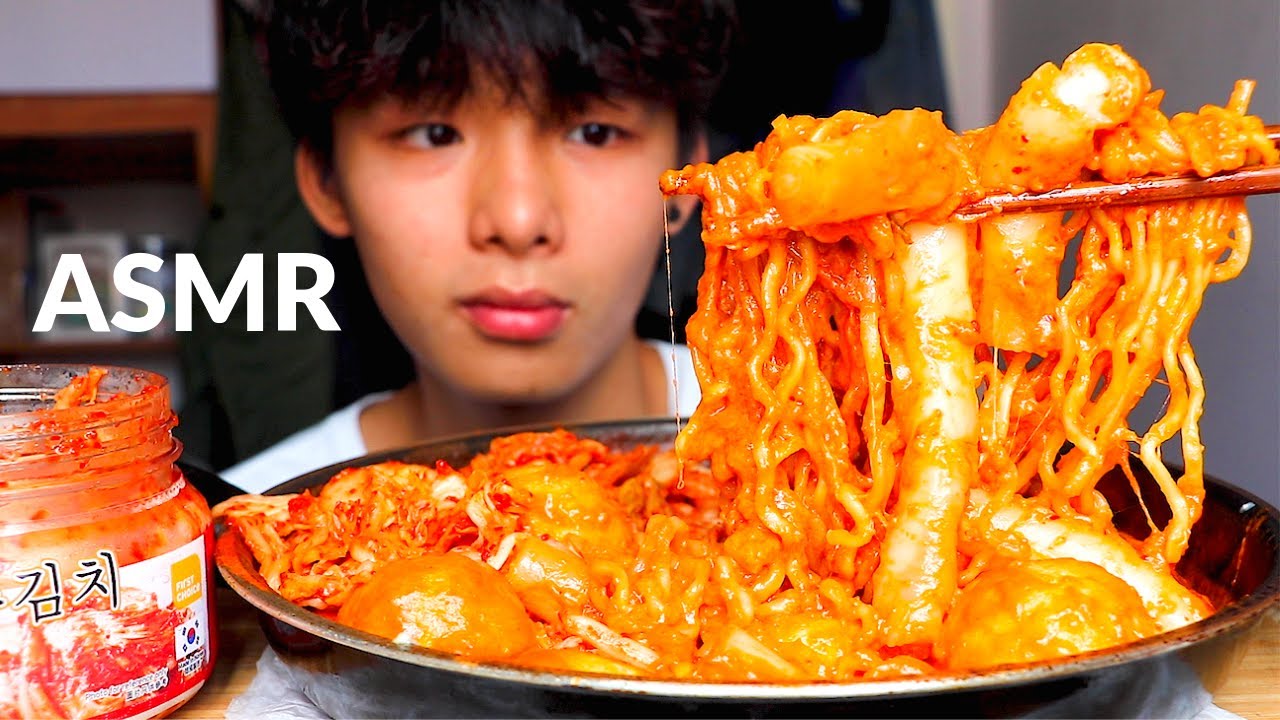 ASMR CHEESY SPICY NOODLE WITH RICE NOODLE ROLL + CHEESE BALLS + SAUSAGES (Eating Sound) | MAR ASMR