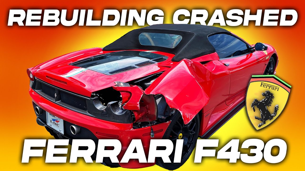REBUILDING CRASHED 2007 FERRARI F430 SPIDER REAR END QUARTER PANEL DAMAGE (part 1)