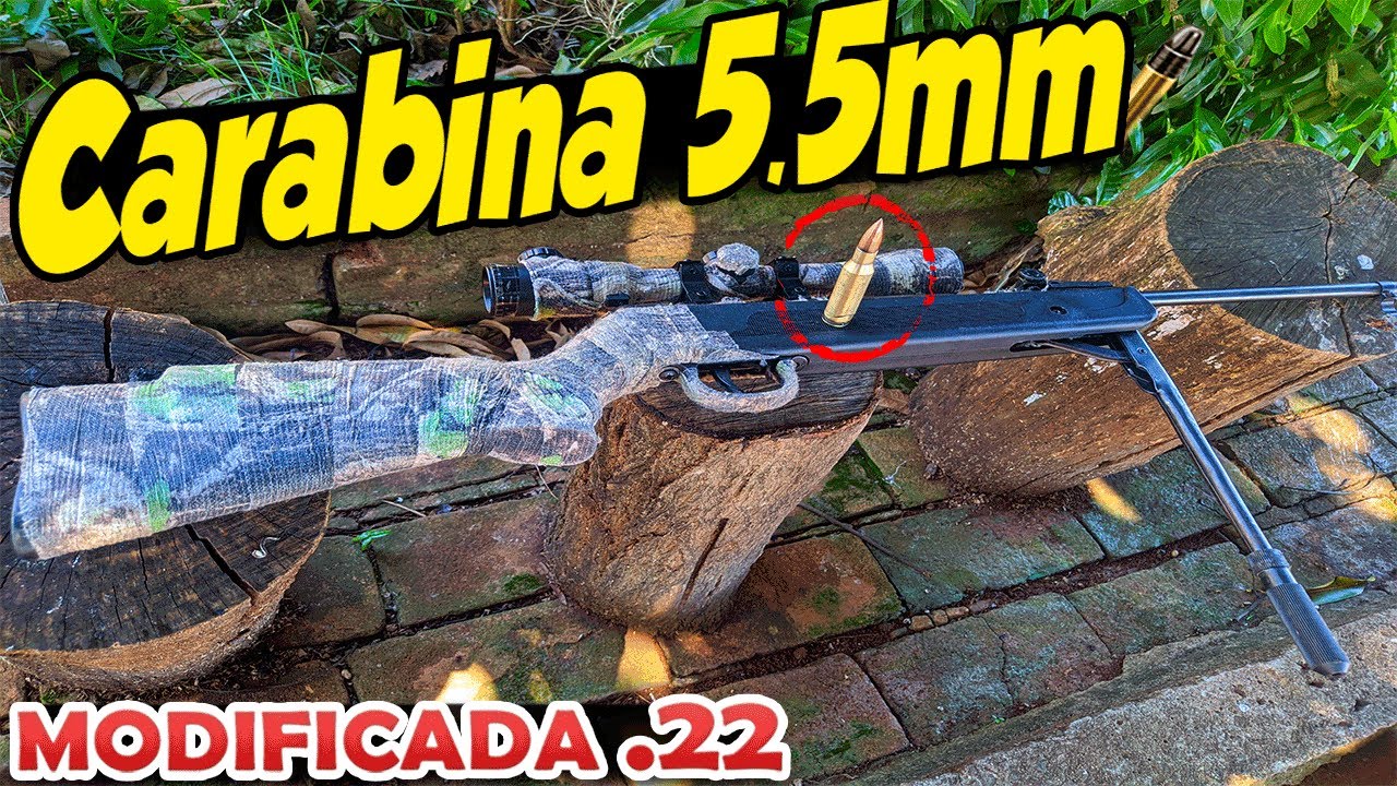 Carabina de press&atilde;o 5.5mm modificada pra muni&ccedil;&atilde;o .22lr tiro a 30m