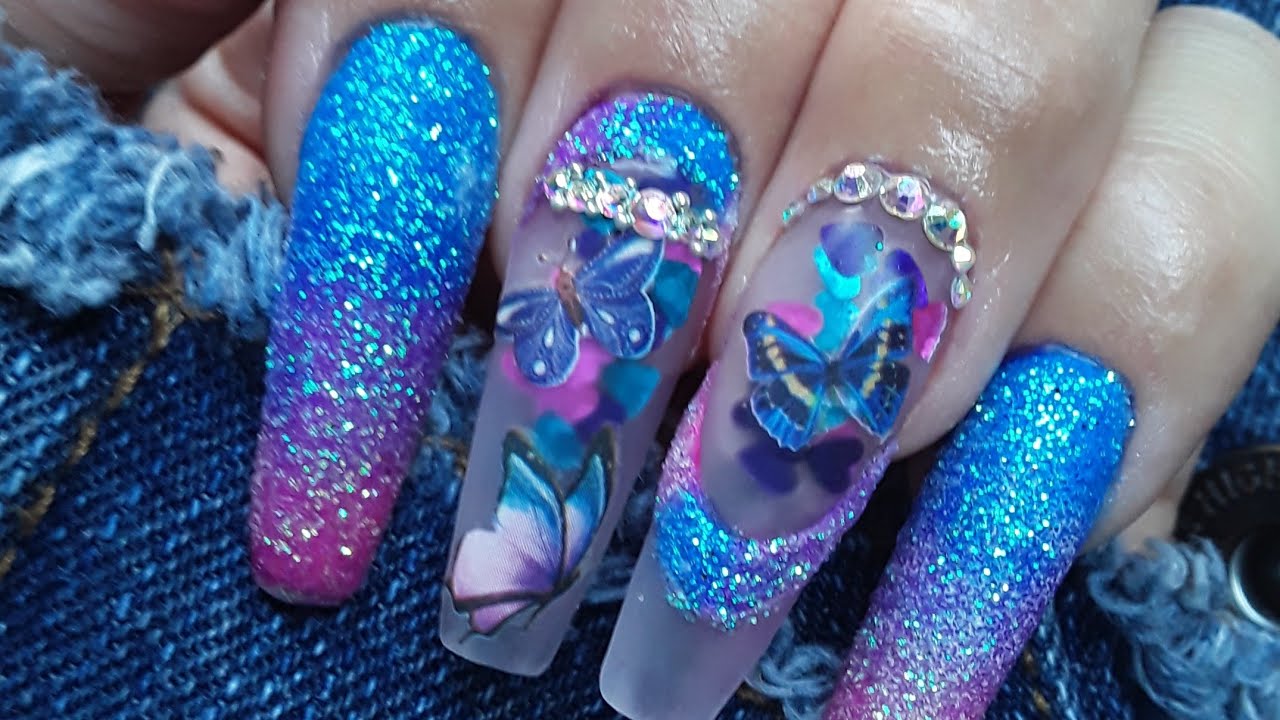 Diseño en tendencia 🦋🦋💅como aplicar tip completo con acrylico