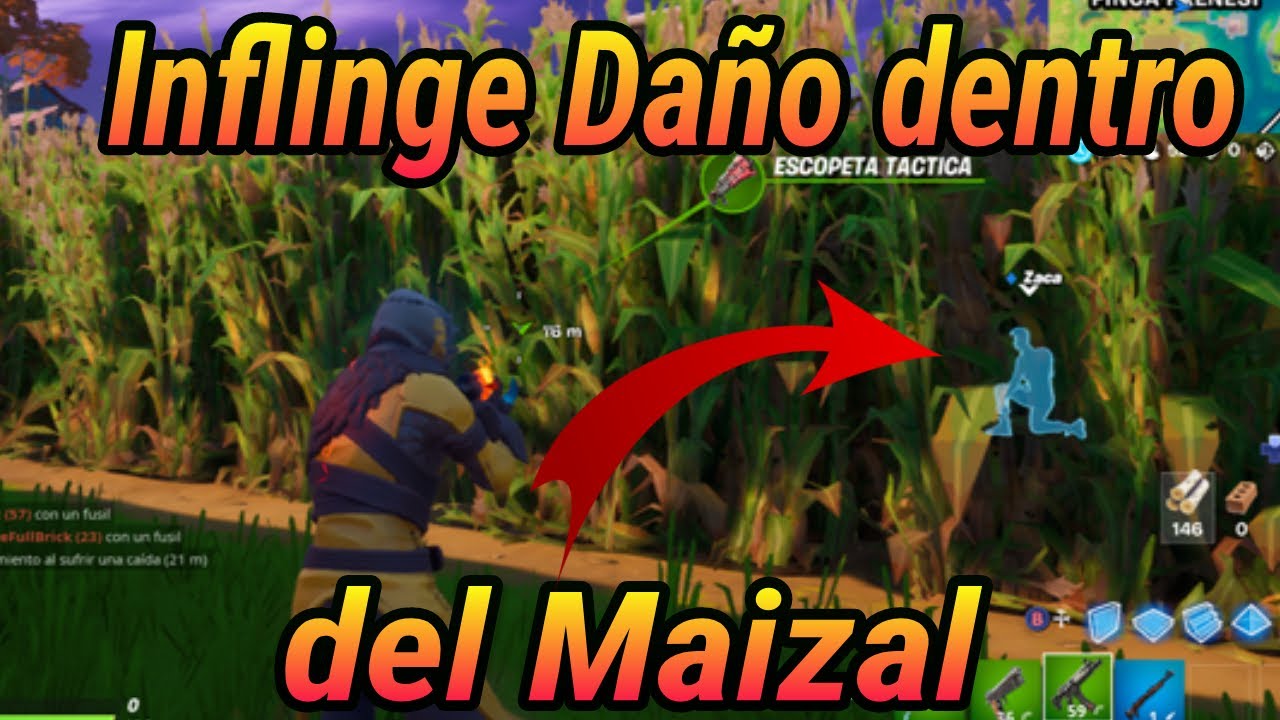 Inflinge Da&ntilde;o desde dentro del maizal en Finca Frenesi Desafio Fortnite Guia para completar