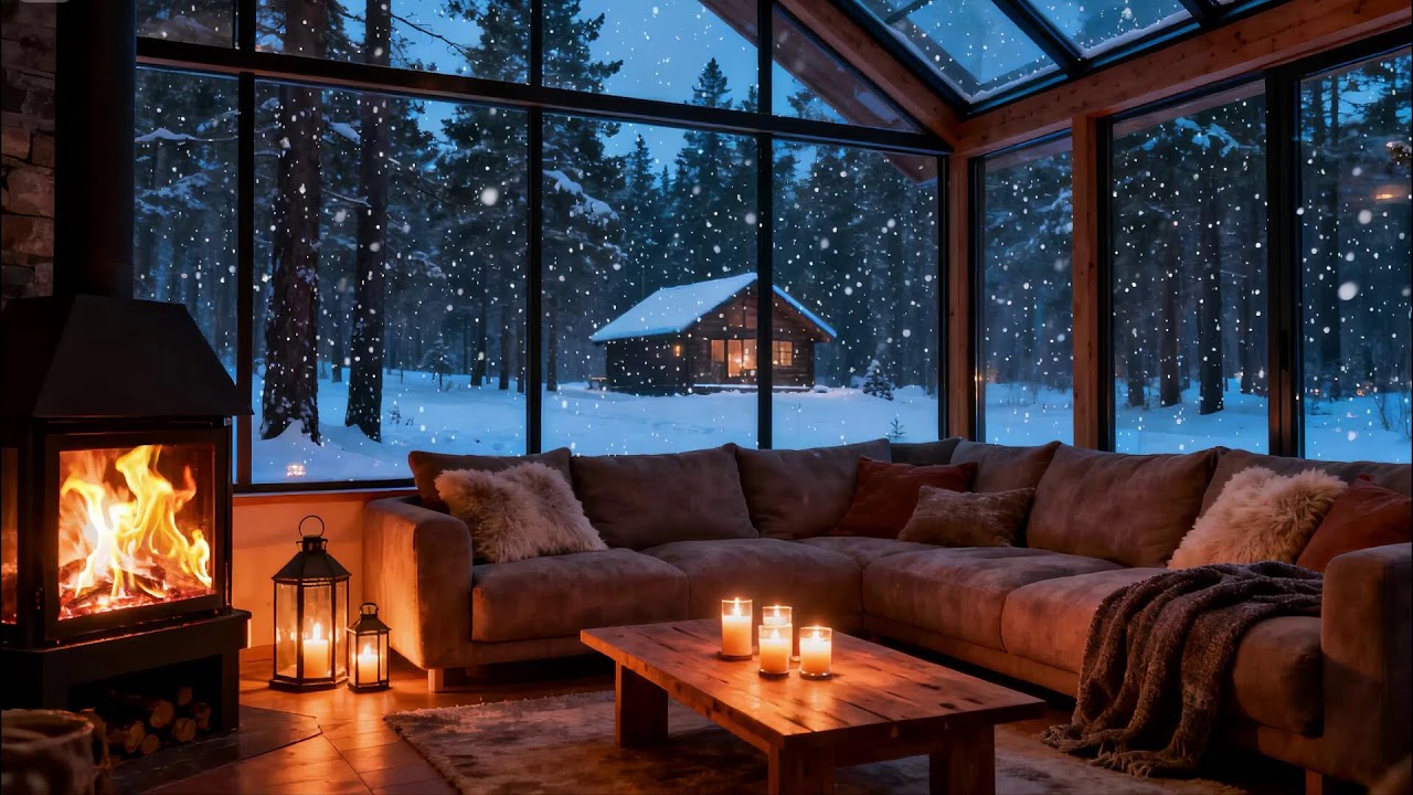 Deep Focus Winter Cabin • Snow + Fireplace Ambience for Studying