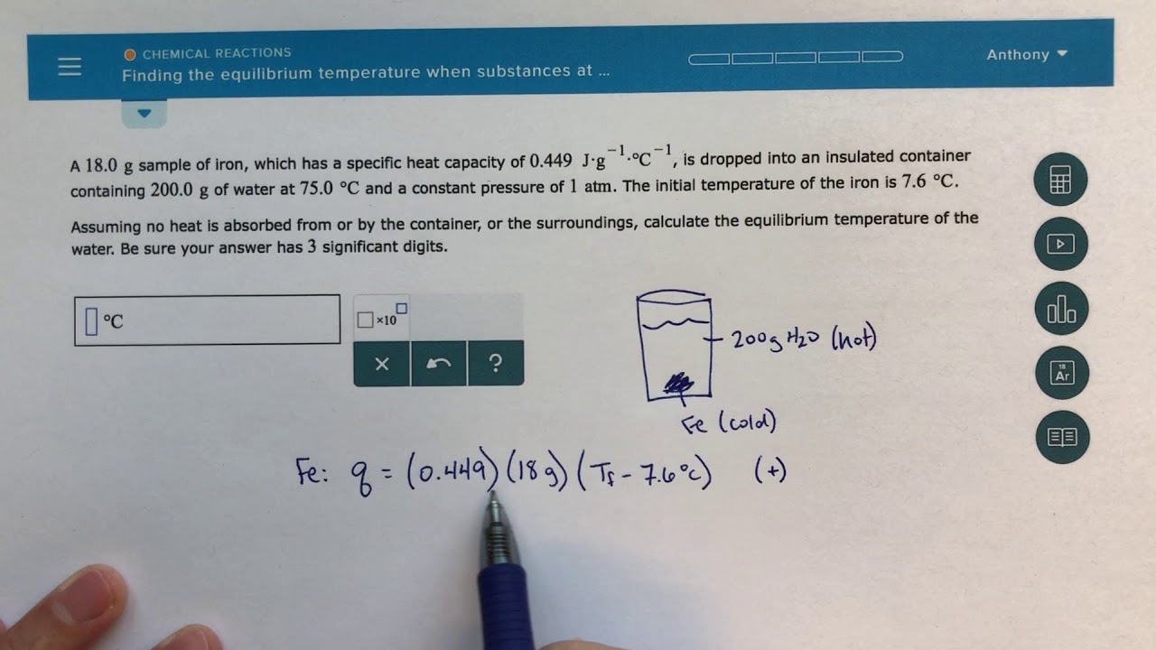 ALEKS - Finding the Equilibrium Temperature when Substances at Different Temperatures Mix