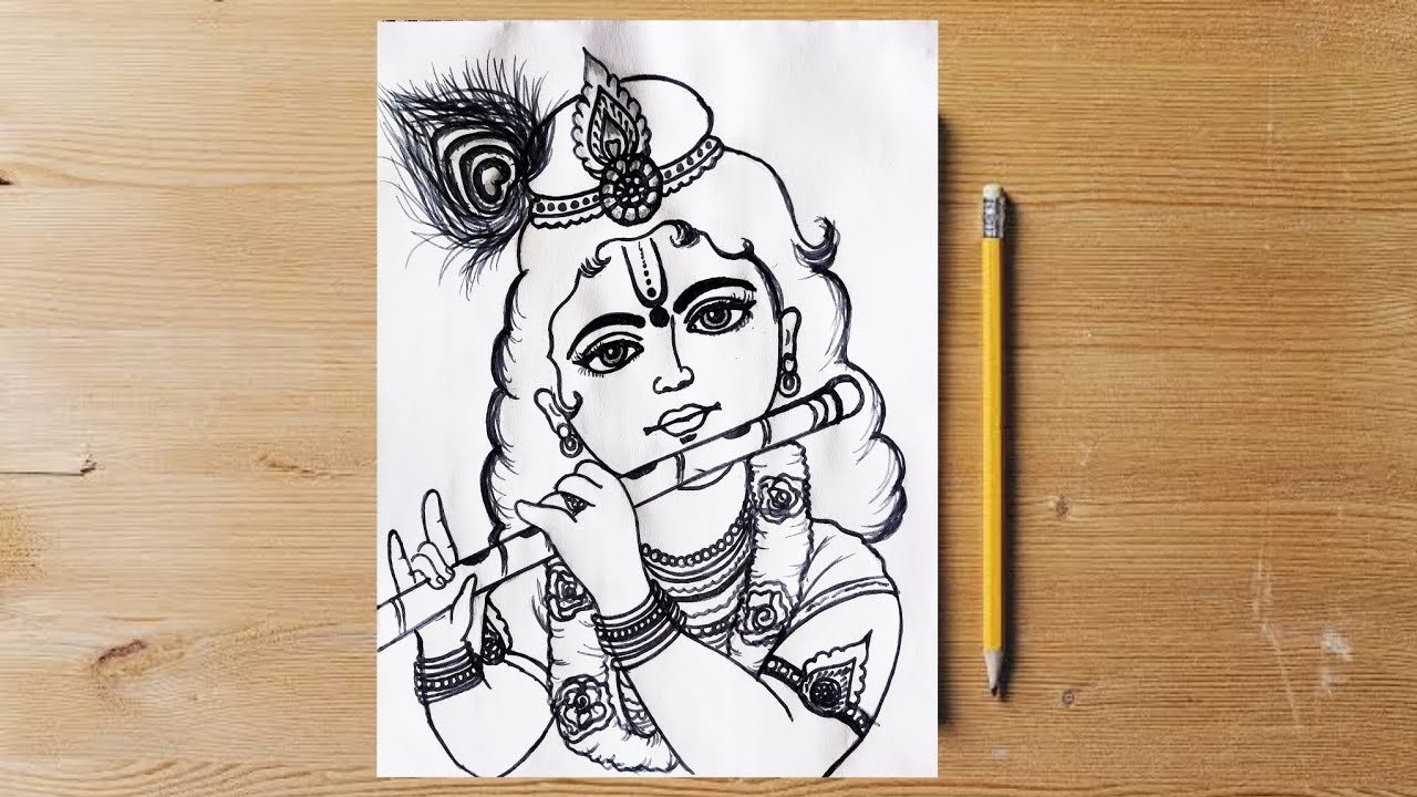 Very easy line art bal Krishna(2nd part)‼️how to draw bal gopal‼️how to draw Krishna‼️kanha ji draw