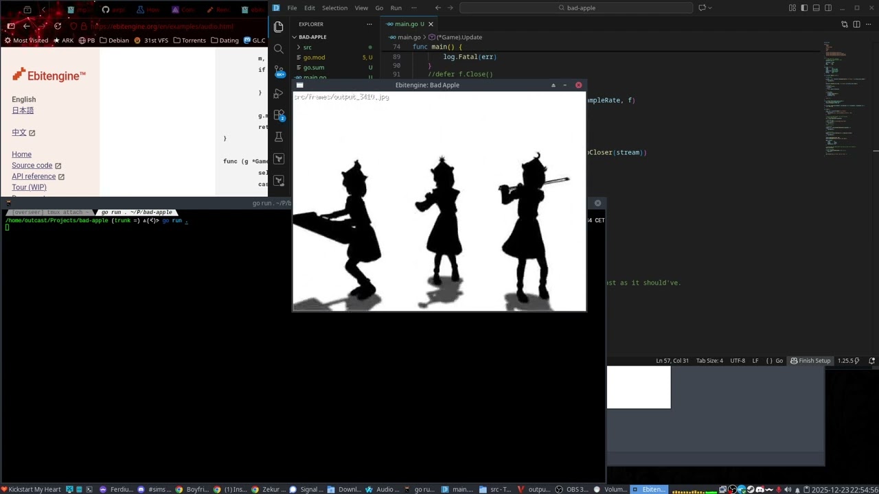 Bad Apple (remix) using Ebitengine (golang)