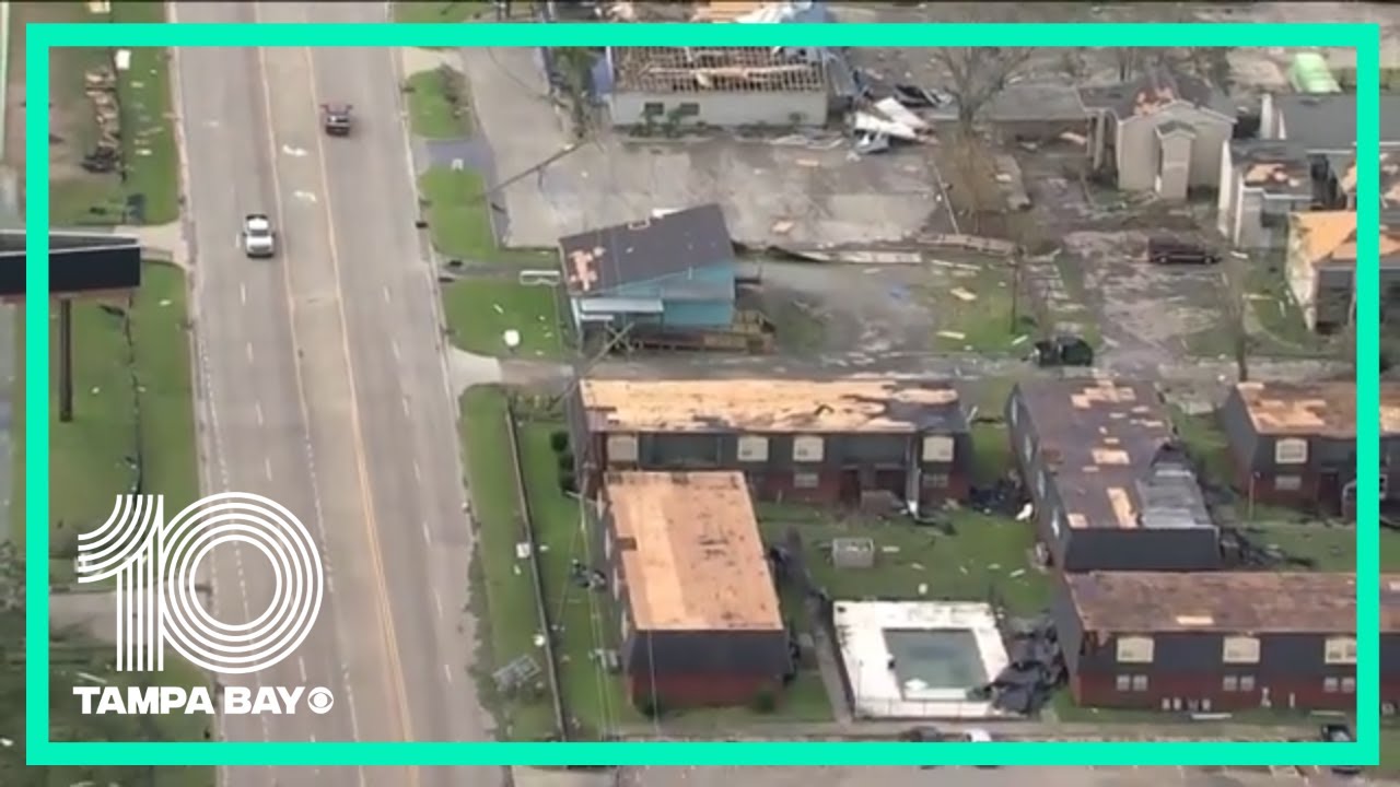 Aerials: Hurricane Laura damage in Lake Charles, Louisiana