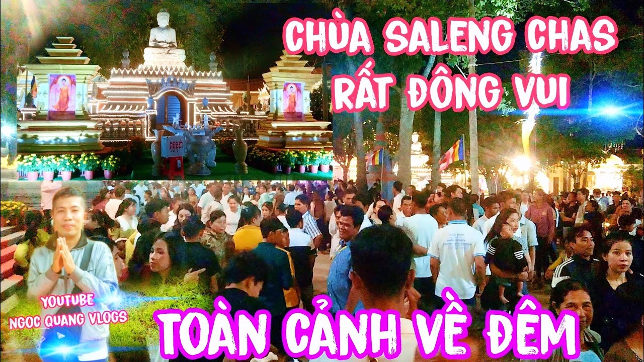 Cảnh về đêm chùa saleng chas trà cu trà vinh